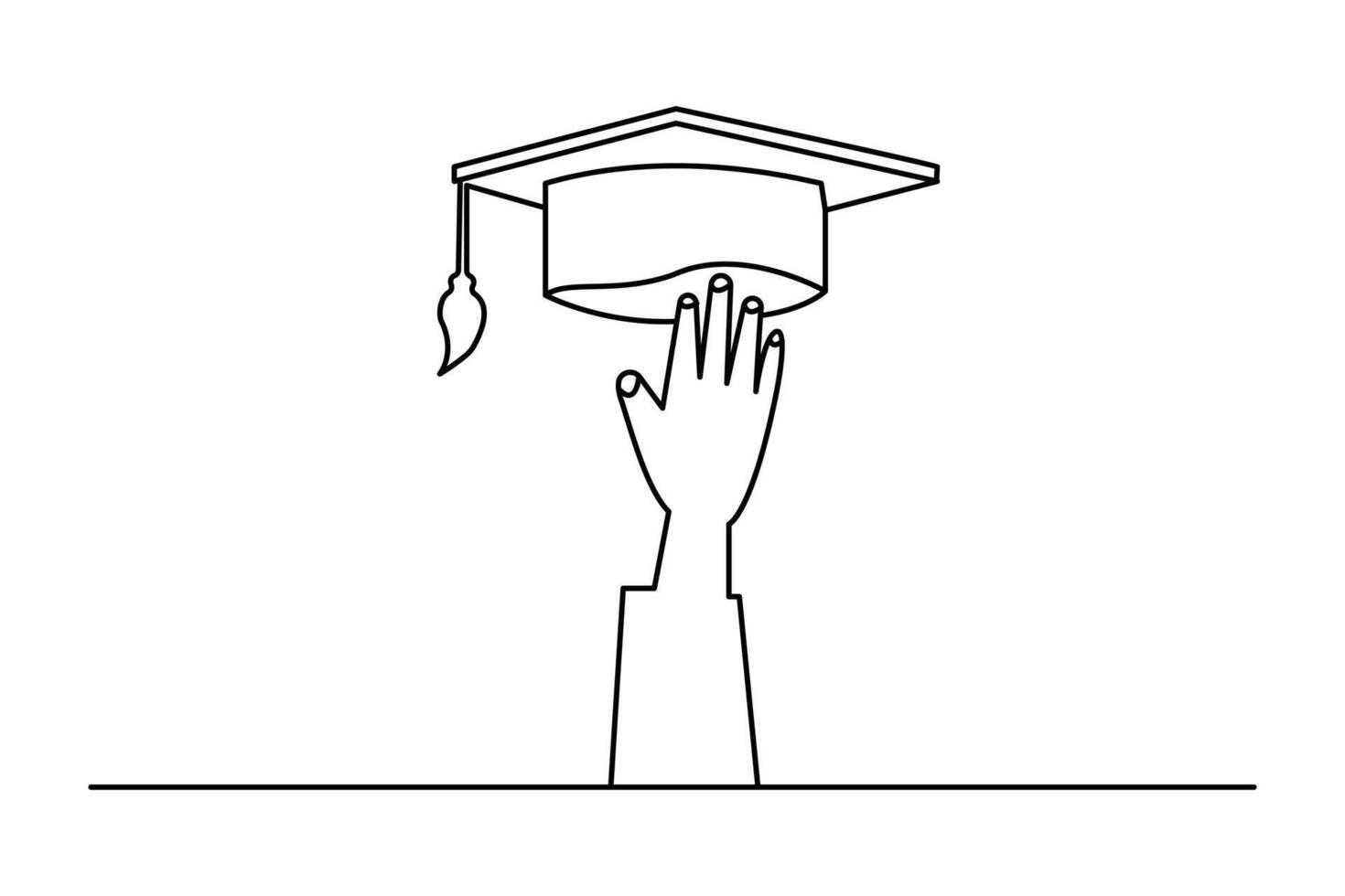 Graduation cap continuous single line drawing and cap icon simple outline design vector