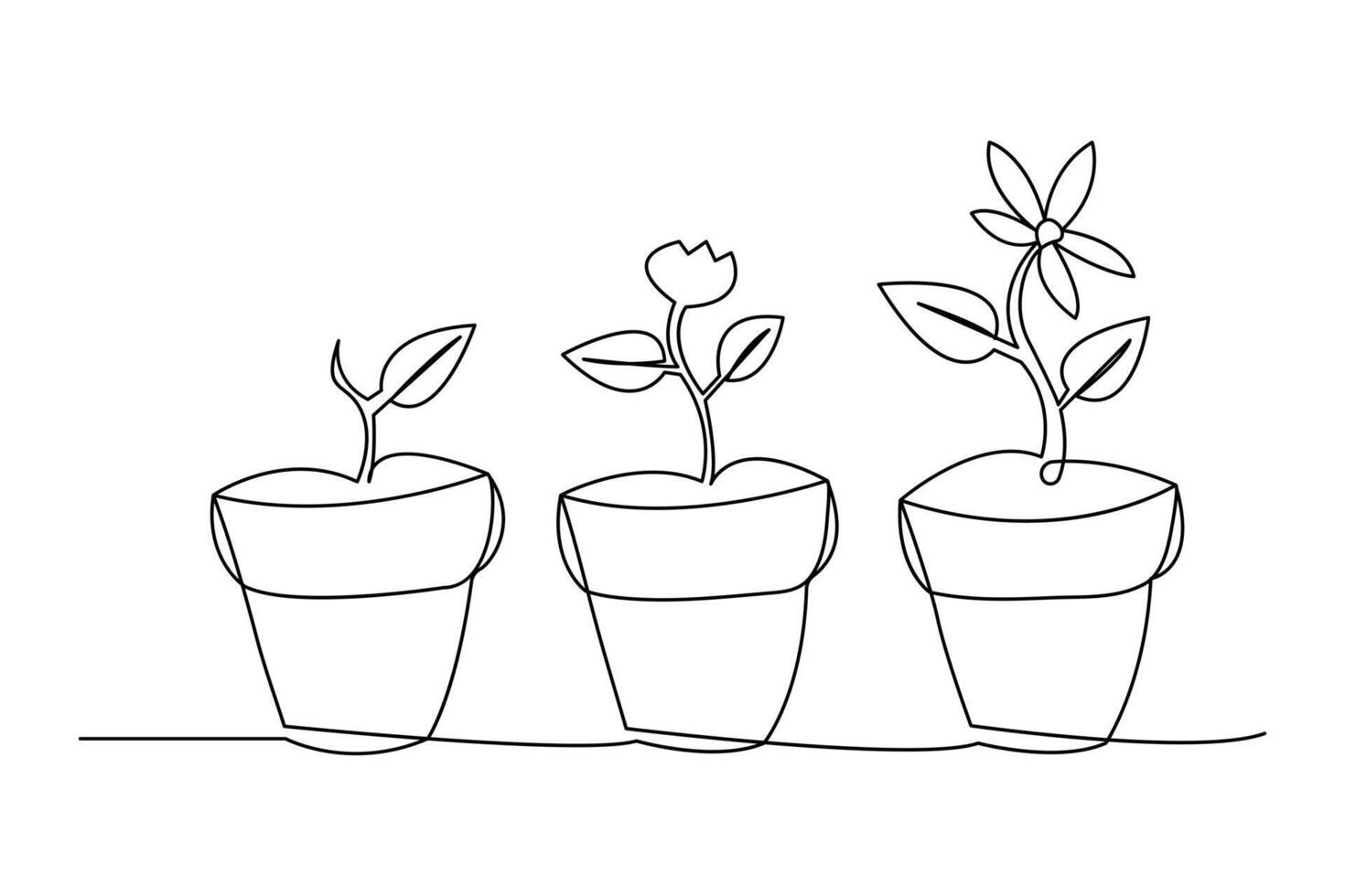 Continuous one line art drawing of plant growth processing outline illustration vector