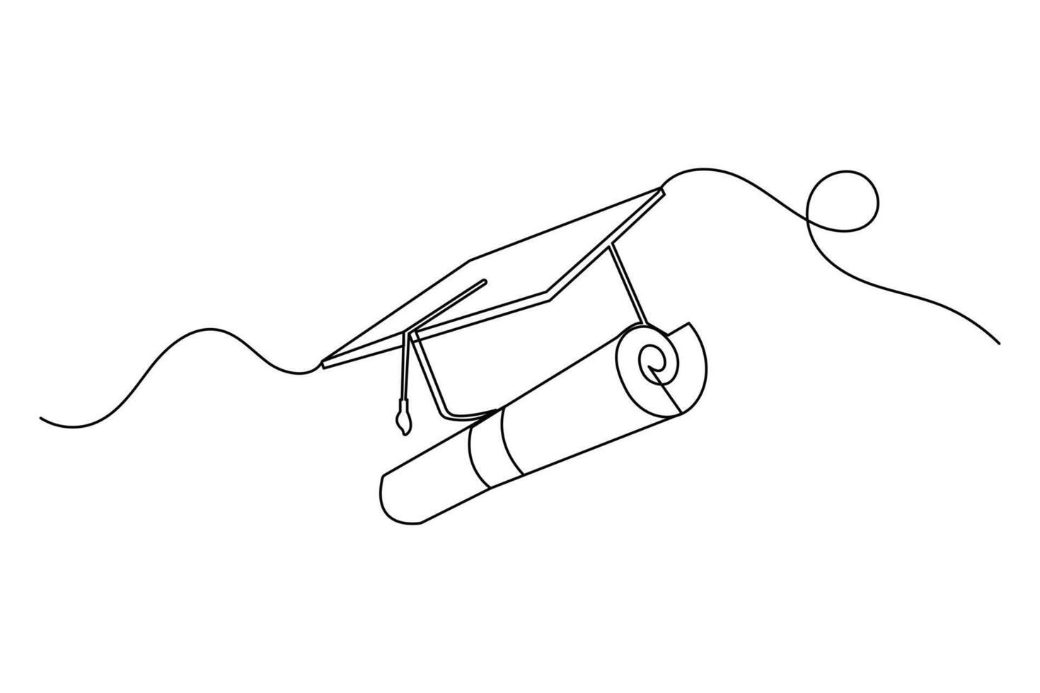 Continuous single line art drawing of graduation cap Isolated outline art design vector