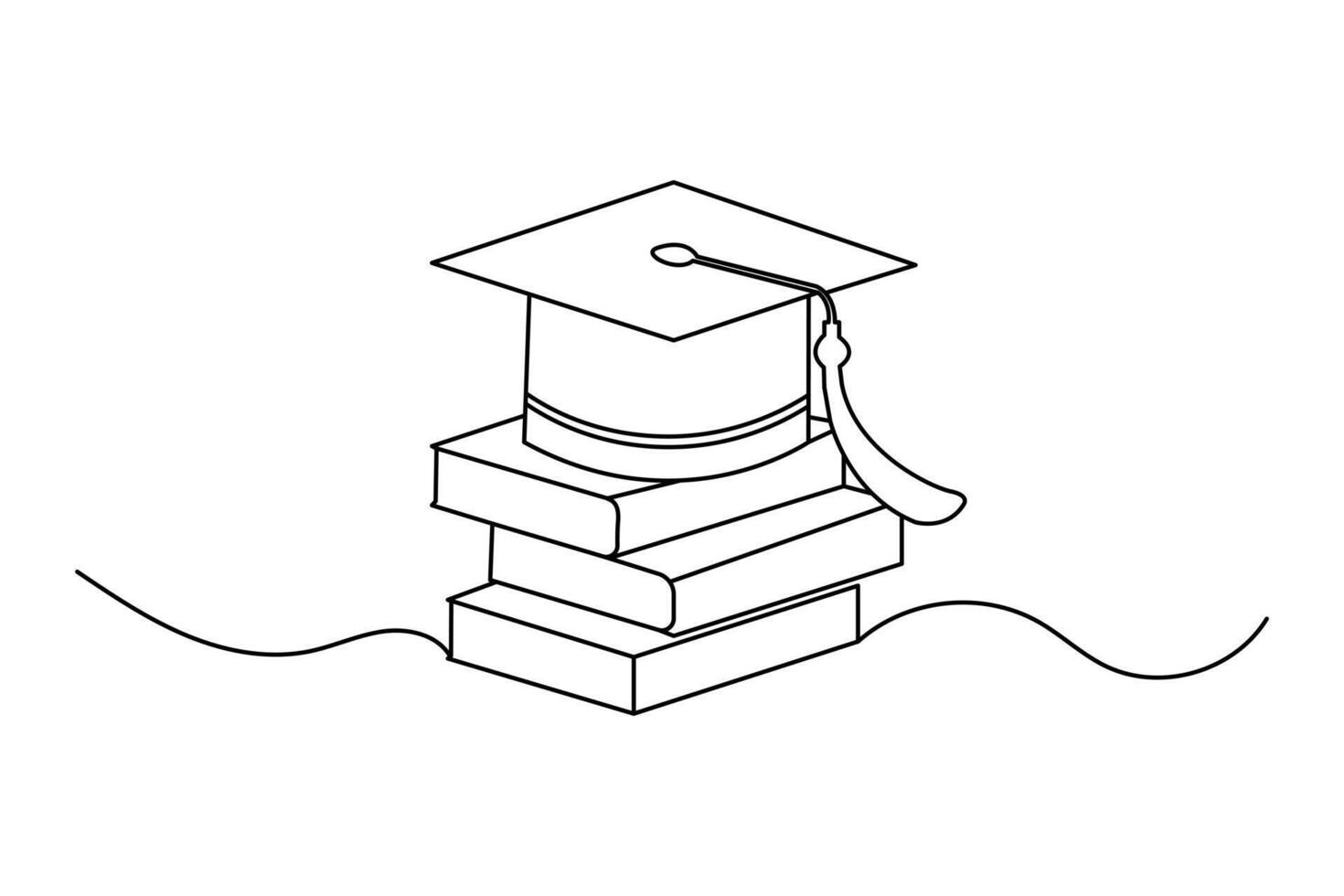 Graduation cap continuous single line hand drawn to outline art illustration vector