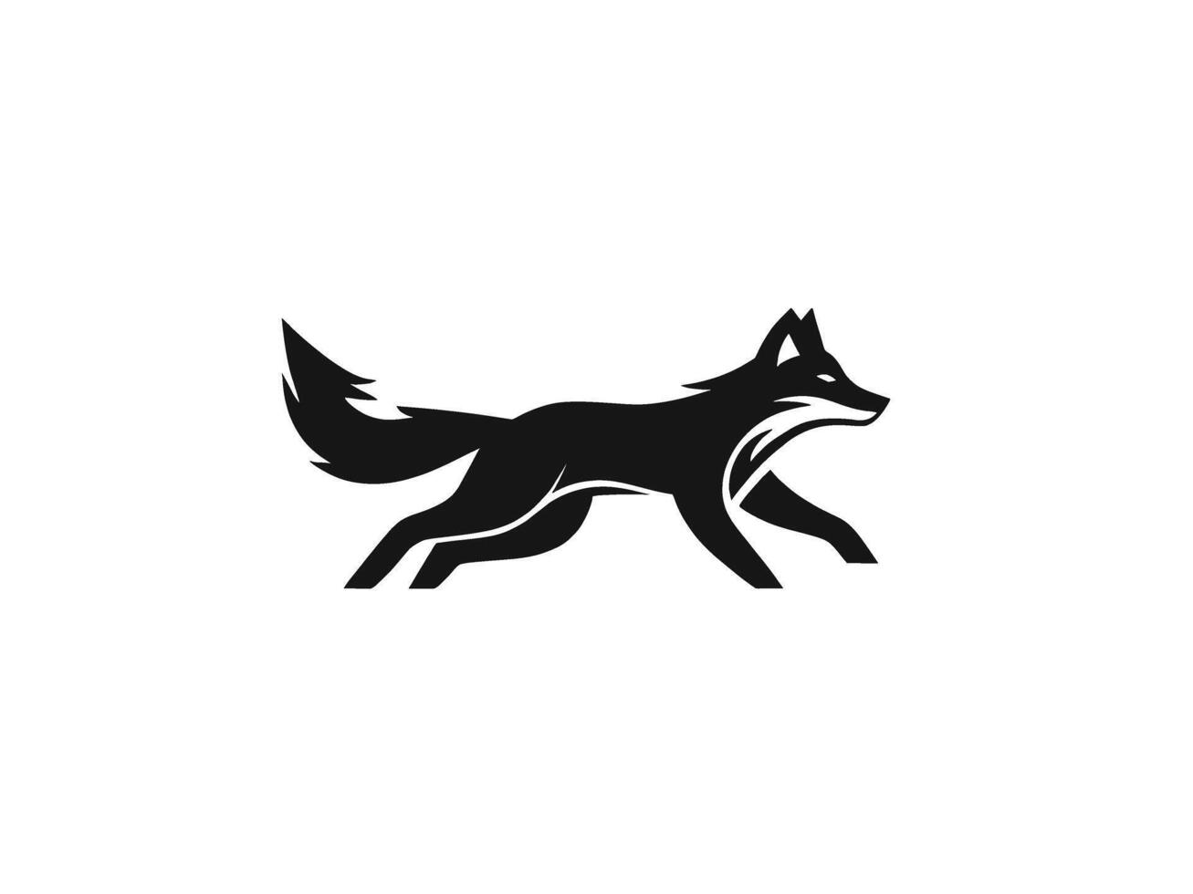 A black and white logo of a fox running vector