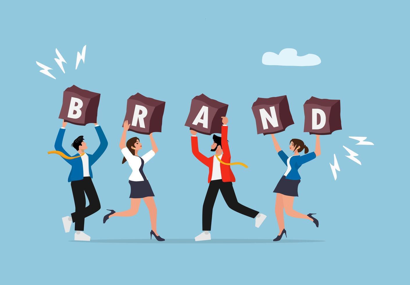business people holding up a sign that says brand vector