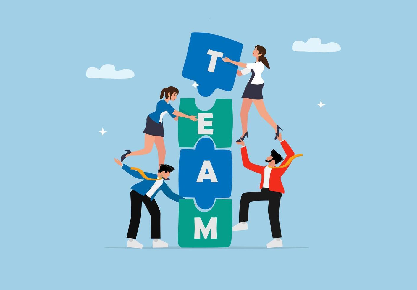 business people building a team puzzle illustration vector