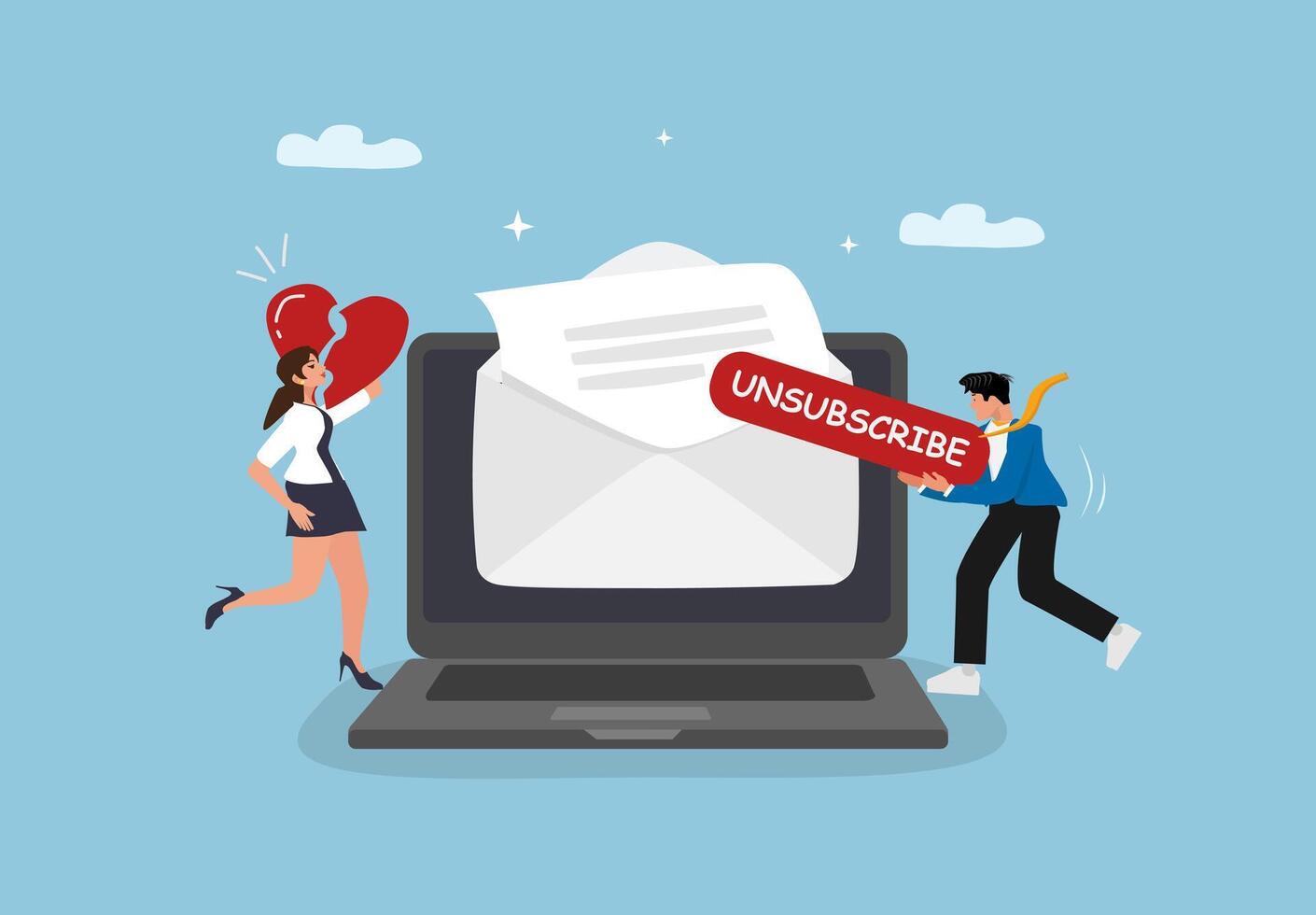 276. Businessman Clicking Unsubscribe Button on Laptop. vector