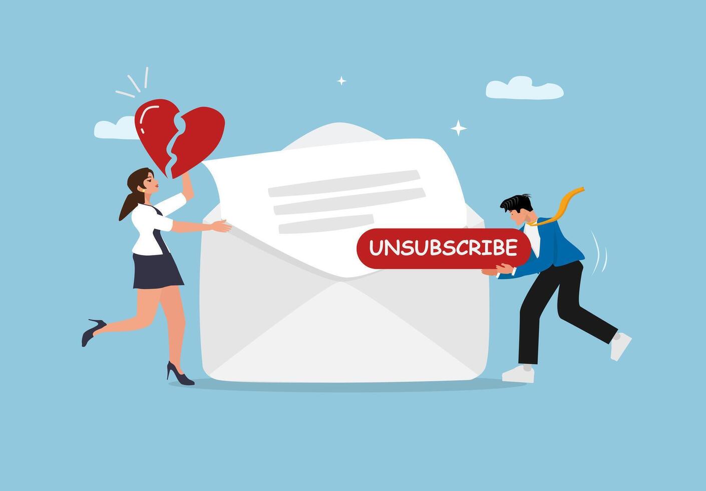 Businessman Clicking Unsubscribe Button on Laptop. vector