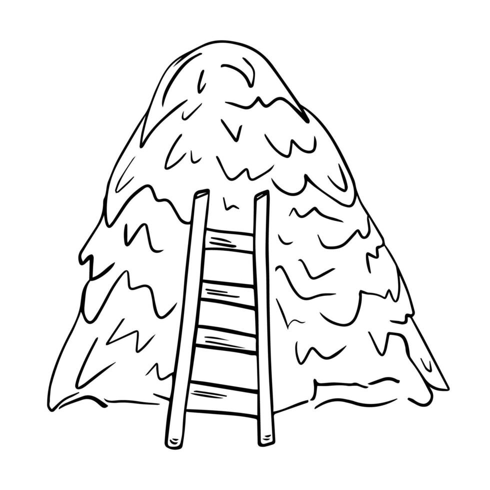 Illustration of a haystack on a farm. Hand-drawn haystack, livestock feed. illustration for a children coloring book, methodological material, visual aids on agriculture. vector