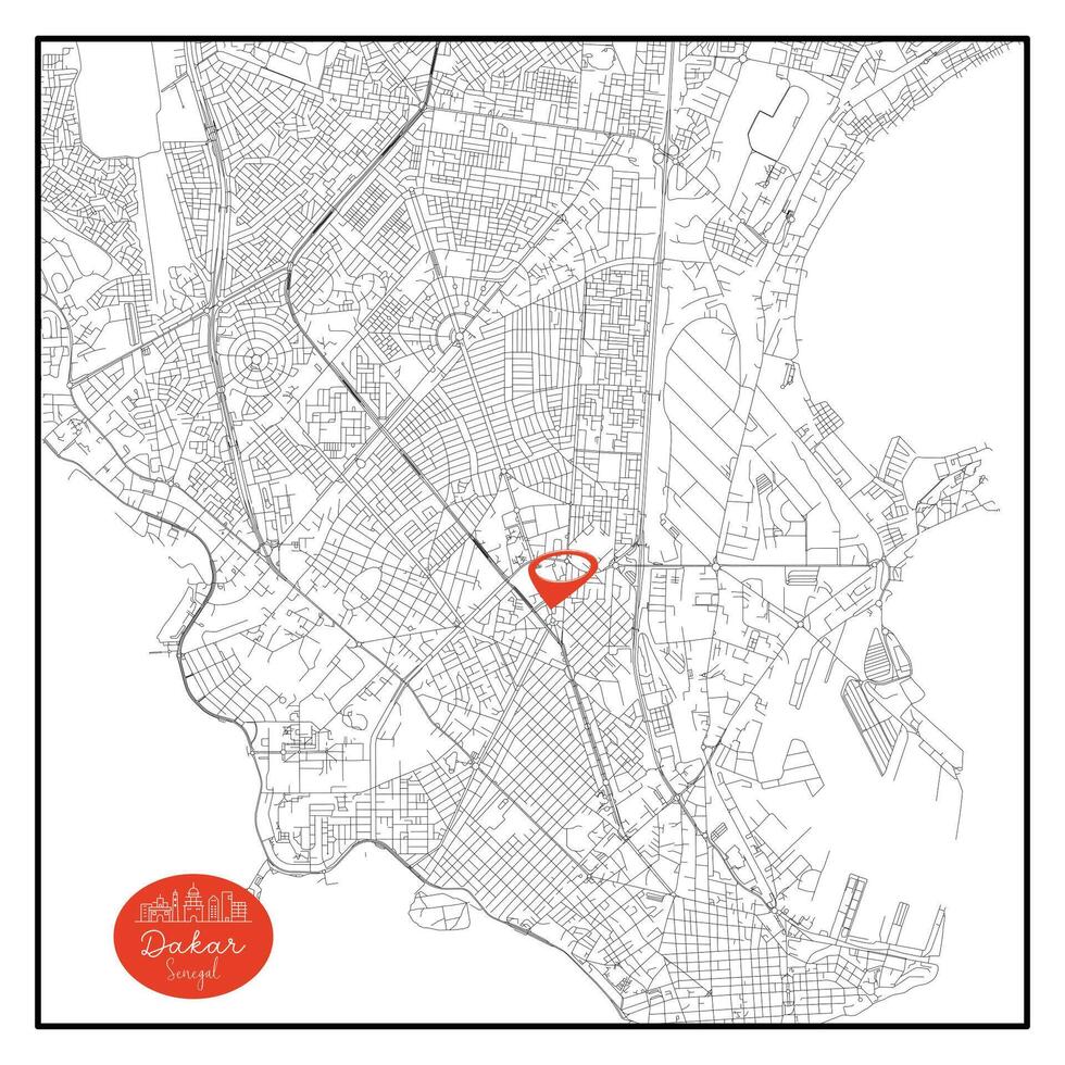 Dakar capital city of Senegal Urban Streets Roads Map with city center location pin,illustration element image vector