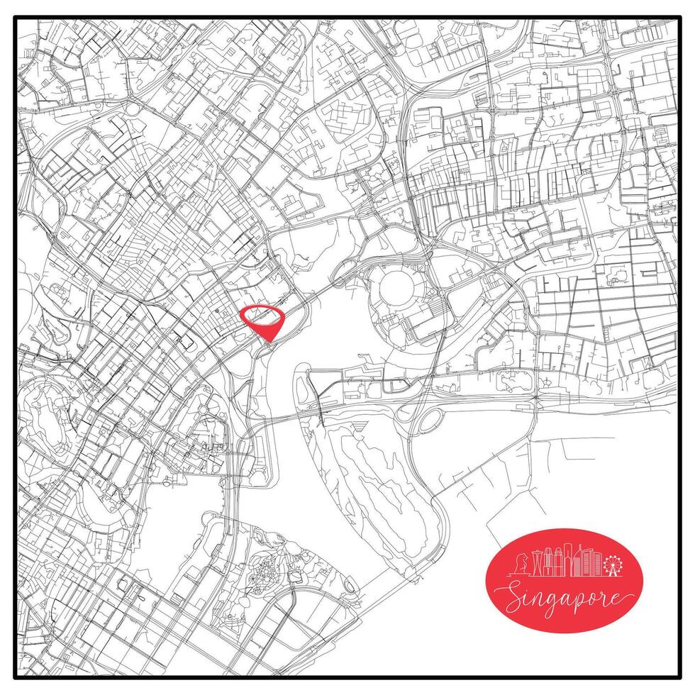 Singapore Urban Streets Roads Map with city center location pin,illustration element image vector