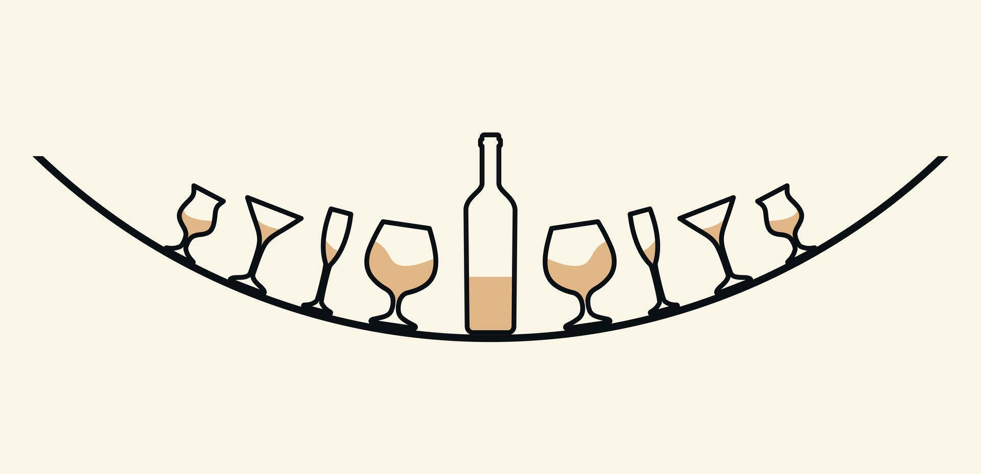 Champagne bottle with glasses illustration vector