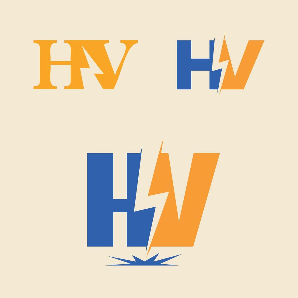 HV logo design with thunder or Lightning icon vector