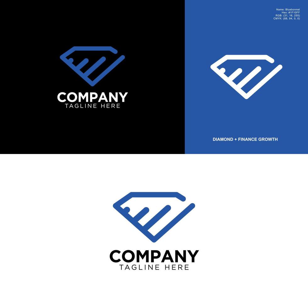 Diamond shape line art iconic minimalist logo design in blue color for your branding business vector
