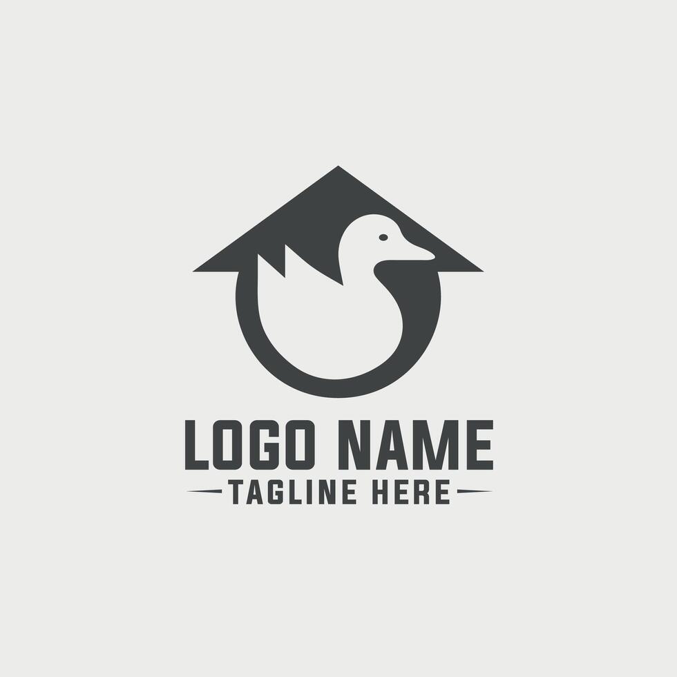 Logo design with duck, and house concepts for your rental houses, buildings, real estate business, duck firming, etc. vector