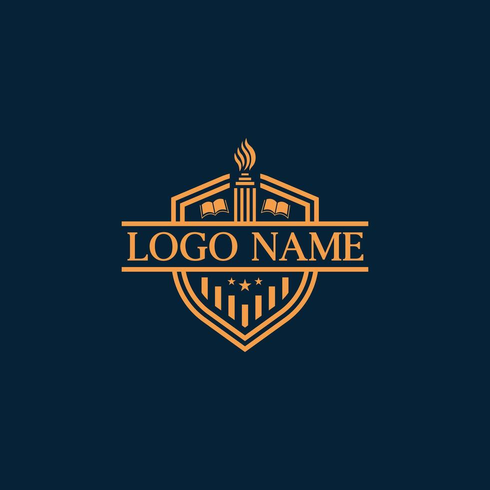 Educational logo design with book, shield, and fire torch. vector