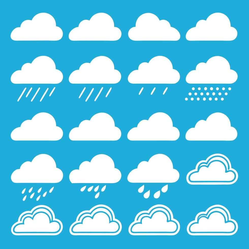 Elegant Grid of 16 White Cloud Silhouettes Arranged for Sky and Weather Designs vector