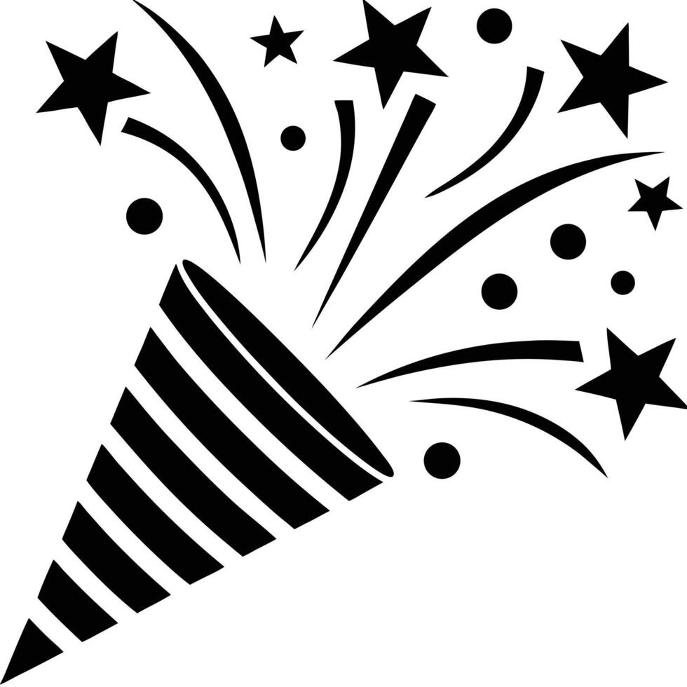 Bold Black Silhouette of a Festive Party Popper with Confetti vector