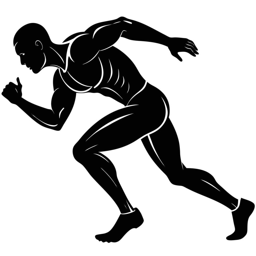 Athletic Motion Captured in a Black Silhouette of a Sprinting Male vector