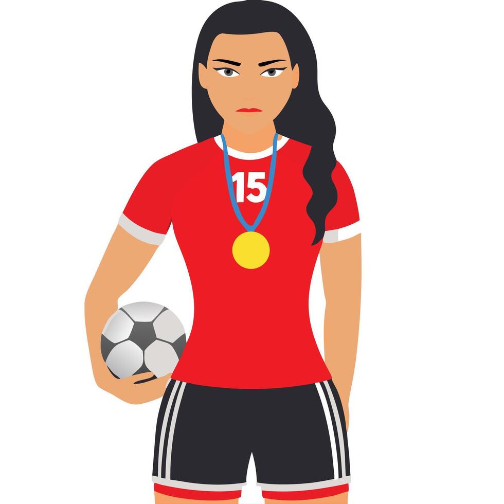 Confident Female Soccer Player with Long Black Hair in Action Pose Silhouette vector