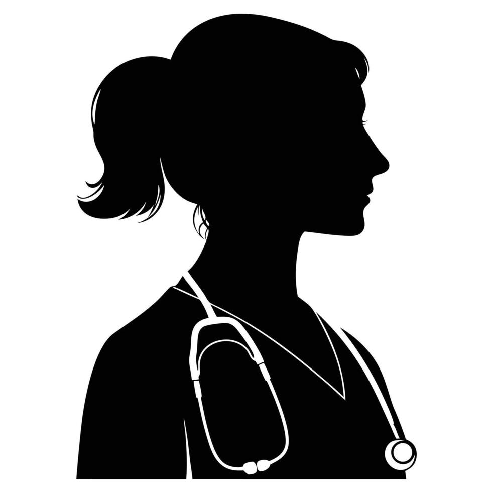 Black Silhouette of a Female Doctor in Action Pose for Medical and Healthcare Art vector