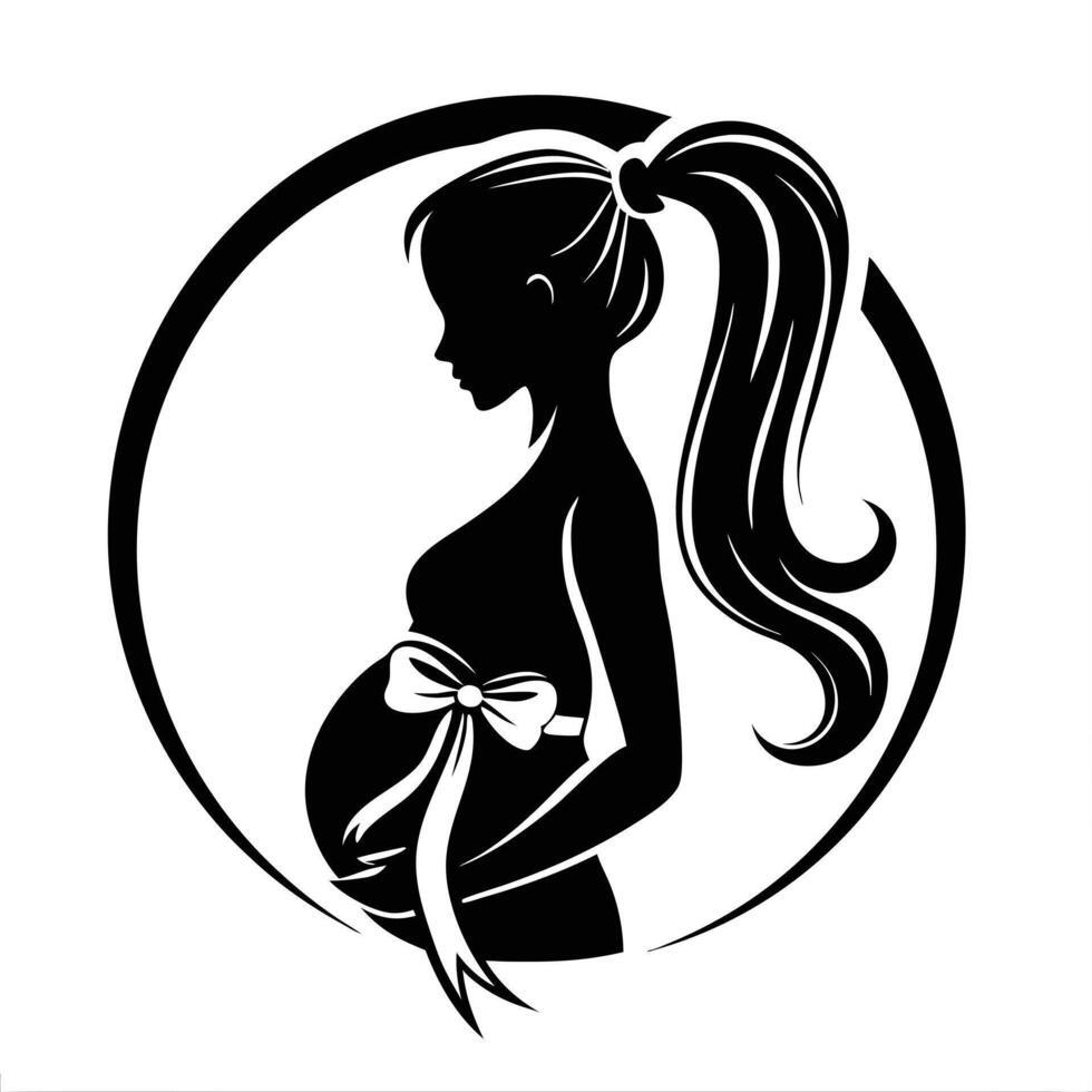Peaceful and Graceful Silhouette of a Pregnant Woman in Classic Outline vector