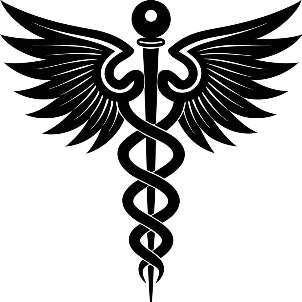 Elegant Symmetrical Silhouette of the Caduceus Symbol for Healthcare Design vector