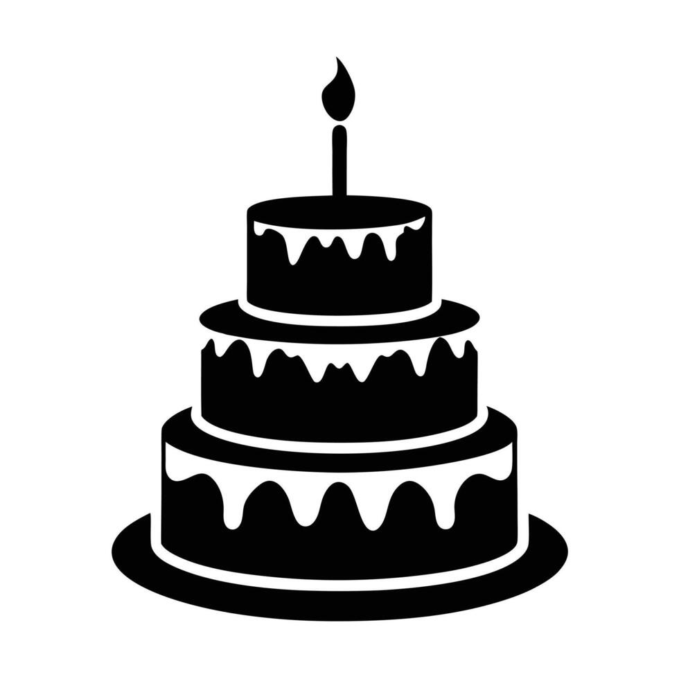 Classic Black Silhouette of a Two-Tiered Birthday Cake with Decoration vector