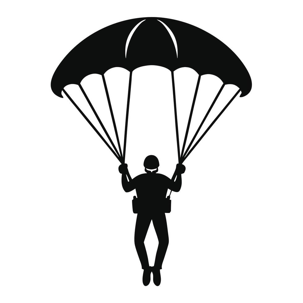 Silhouette of a Parachutist in Descent Captured in Bold Black Design vector