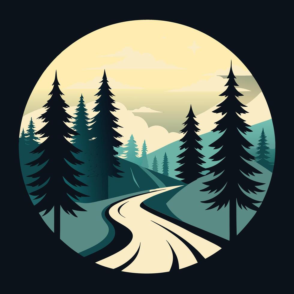 Bold Black and White Silhouette of a Hiker Journeying Through a Mountain Path vector