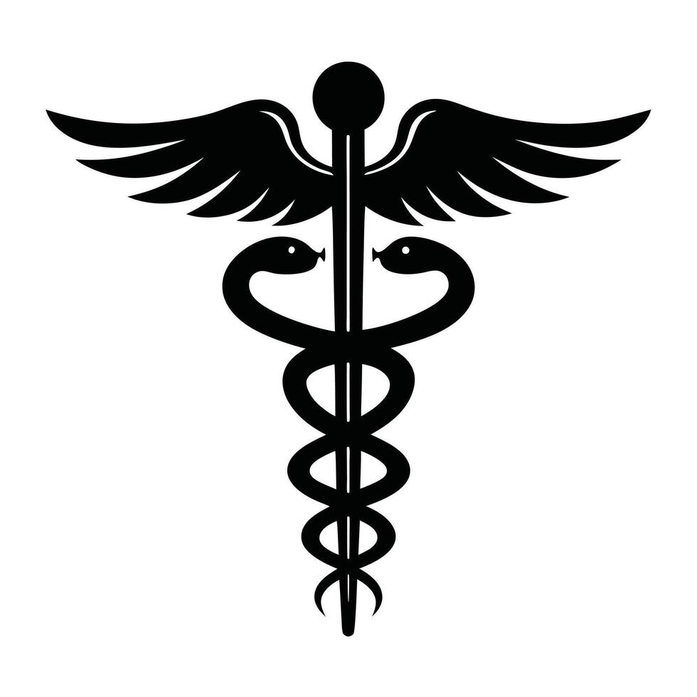 Caduceus Symbol Black and White Silhouette Medical Illustration vector