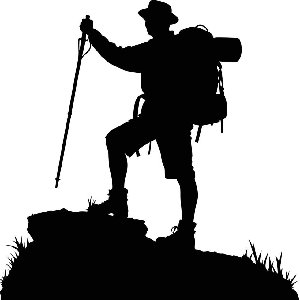 Silhouette Illustration of a Man in Motion with a Travel Bag in Black and White vector