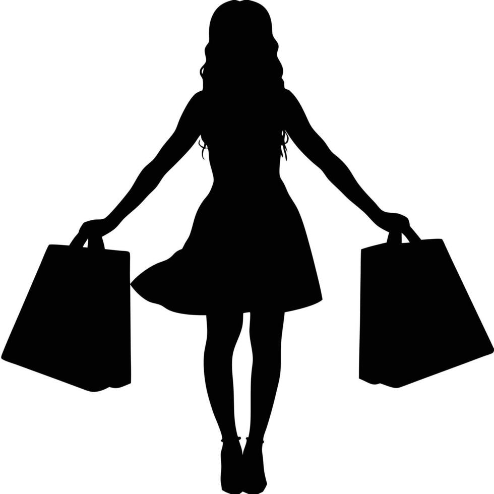 High Fashion Silhouette of a Stylish Woman Holding a Chic Marketing Tote or Shopping Bag in Confident Pose vector