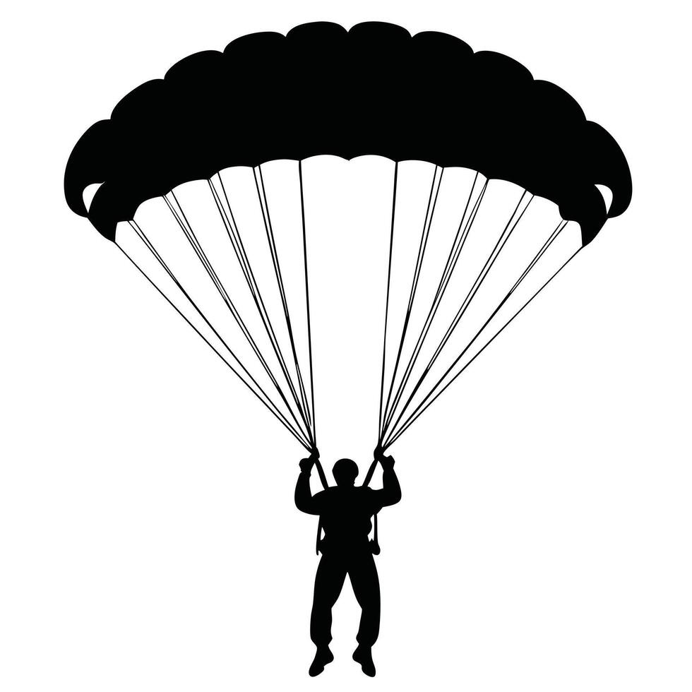 Extreme Sports High-Contrast Black and White Parachute Silhouette for Dynamic Visuals vector