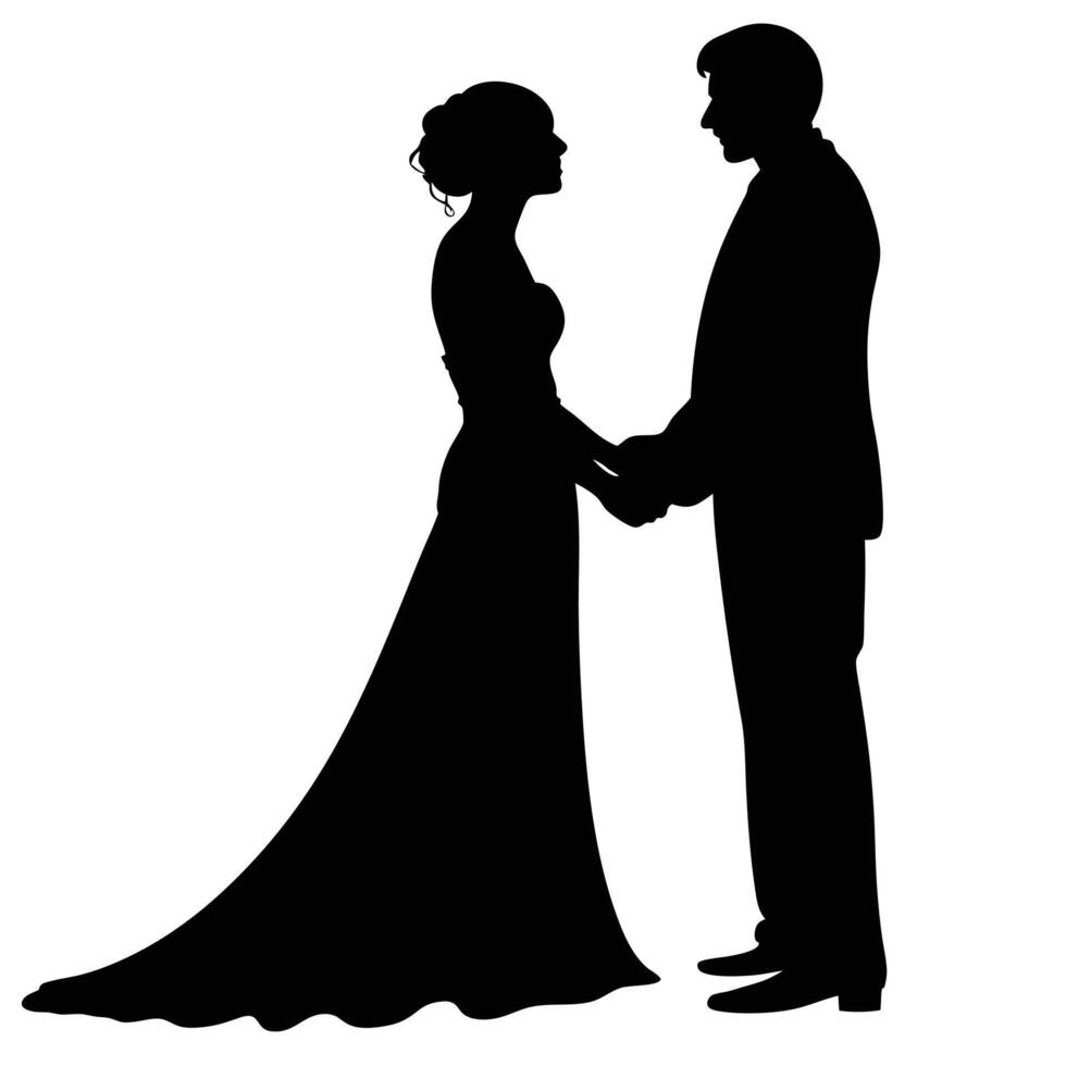 Silhouette of a Romantic Couple Standing Face to Face in a Loving Embrace vector