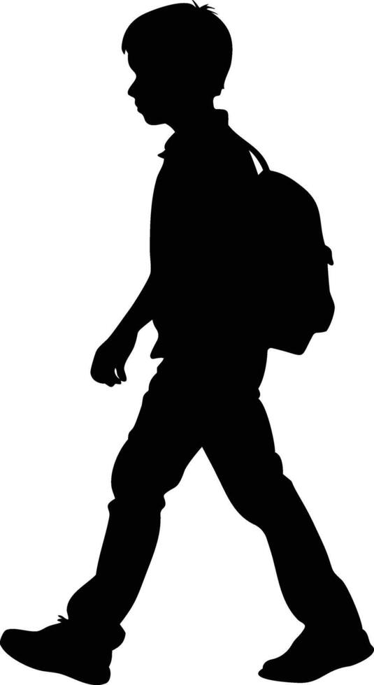 Silhouette of a Boy Walking in Minimalist Black and White Design vector