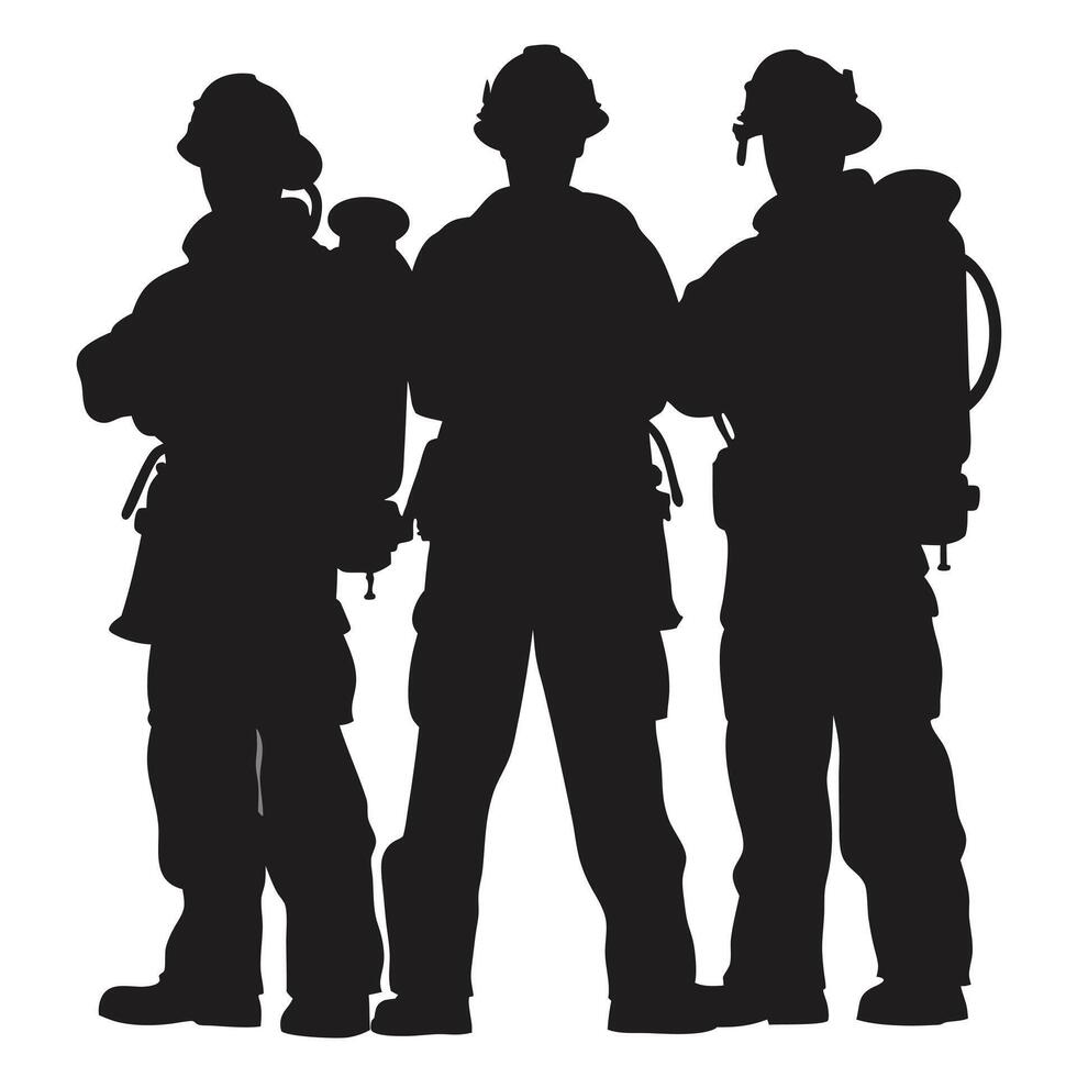Firefighters in Action Depicted in a Powerful Two-Color Silhouette with Bold Contrast vector
