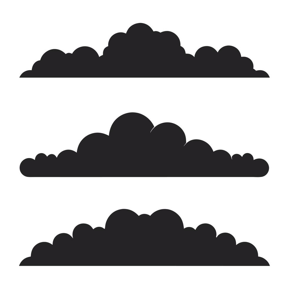 Clean Silhouette Collection of Black Clouds in Three Neat Rows on White vector