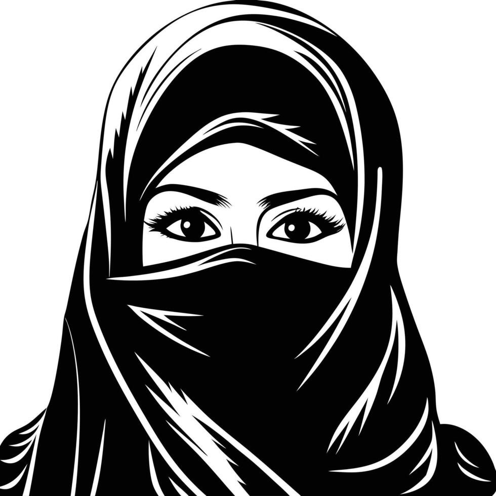 Creative High-Contrast Silhouette Portrait with Detailed Outline vector