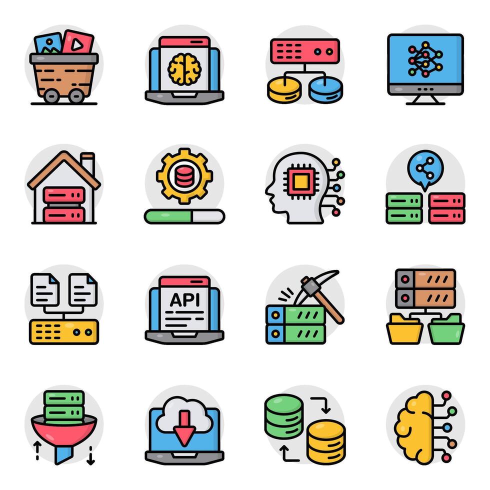 Set of Data and Hosting Flat Icons vector