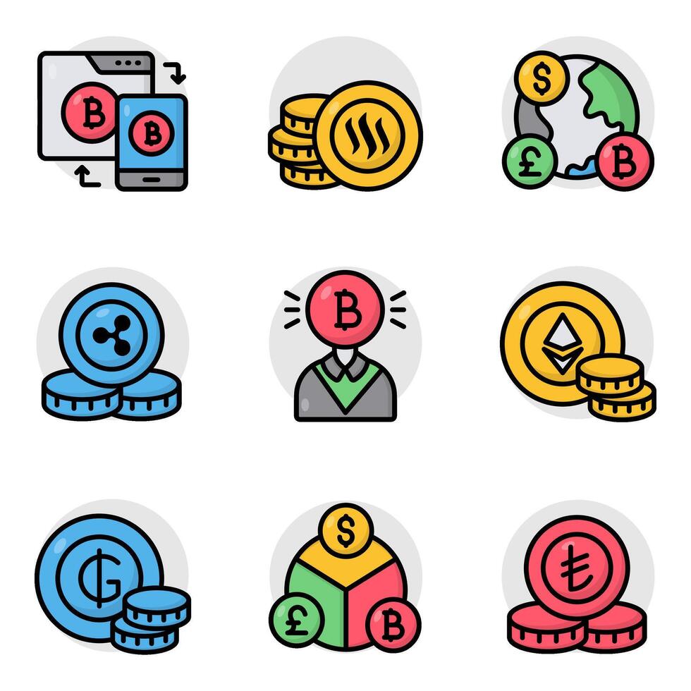 Set of Cryptocurrencies Flat Icons vector