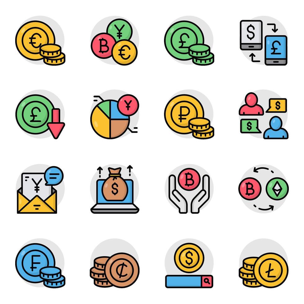Set of Currencies Flat Icons vector