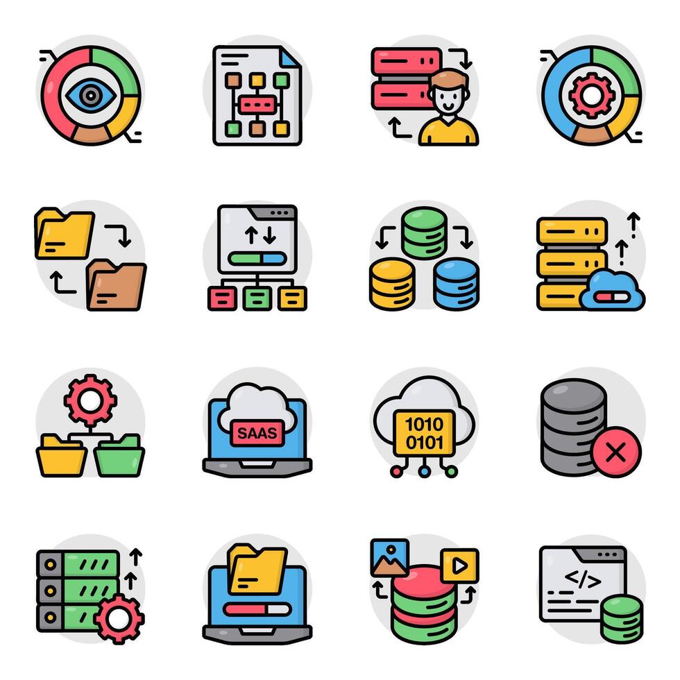 Set of Binary Data Flat Icons vector