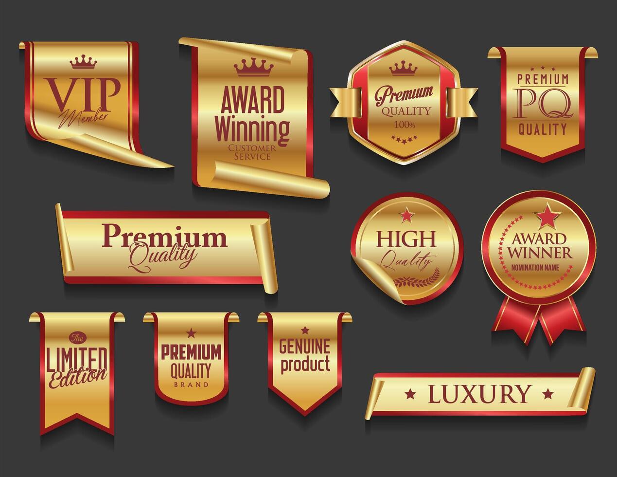 VIP and premium emblem and badges red and gold color isolated on black background vector