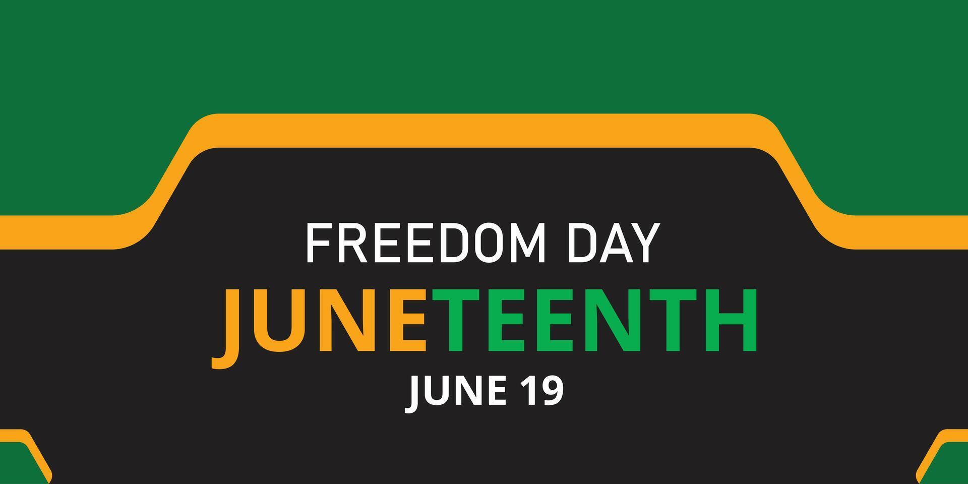 Bold graphic design celebrating Juneteenth Freedom Day with vibrant text and colors on a dark-gray background vector