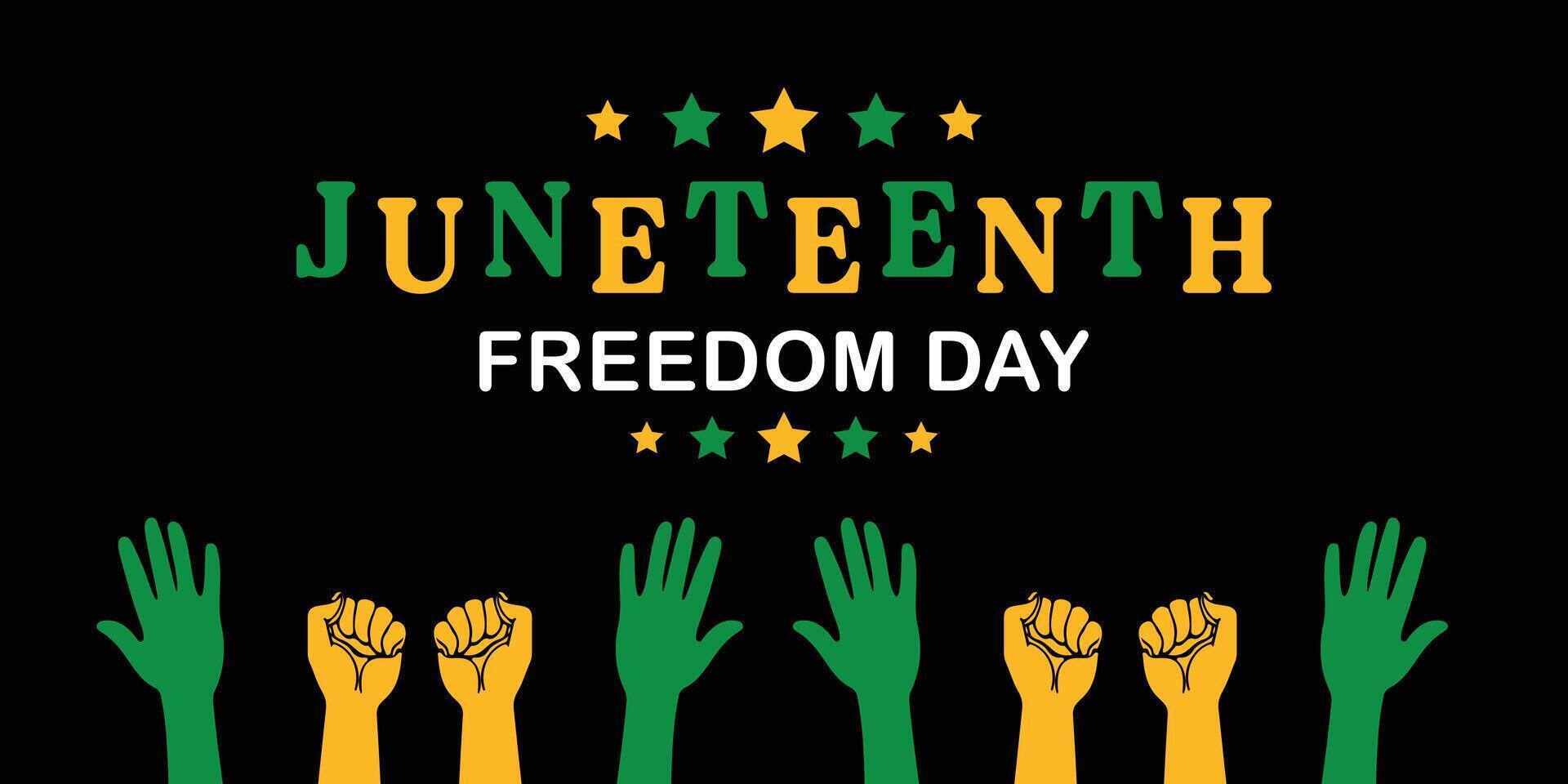 A powerful image of raised hands celebrating Juneteenth Freedom Day and honoring Black freedom and equality vector