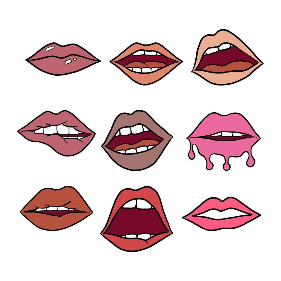 Set of Lips Colors, Illustration for decoration crafts project, card, background and any design. vector
