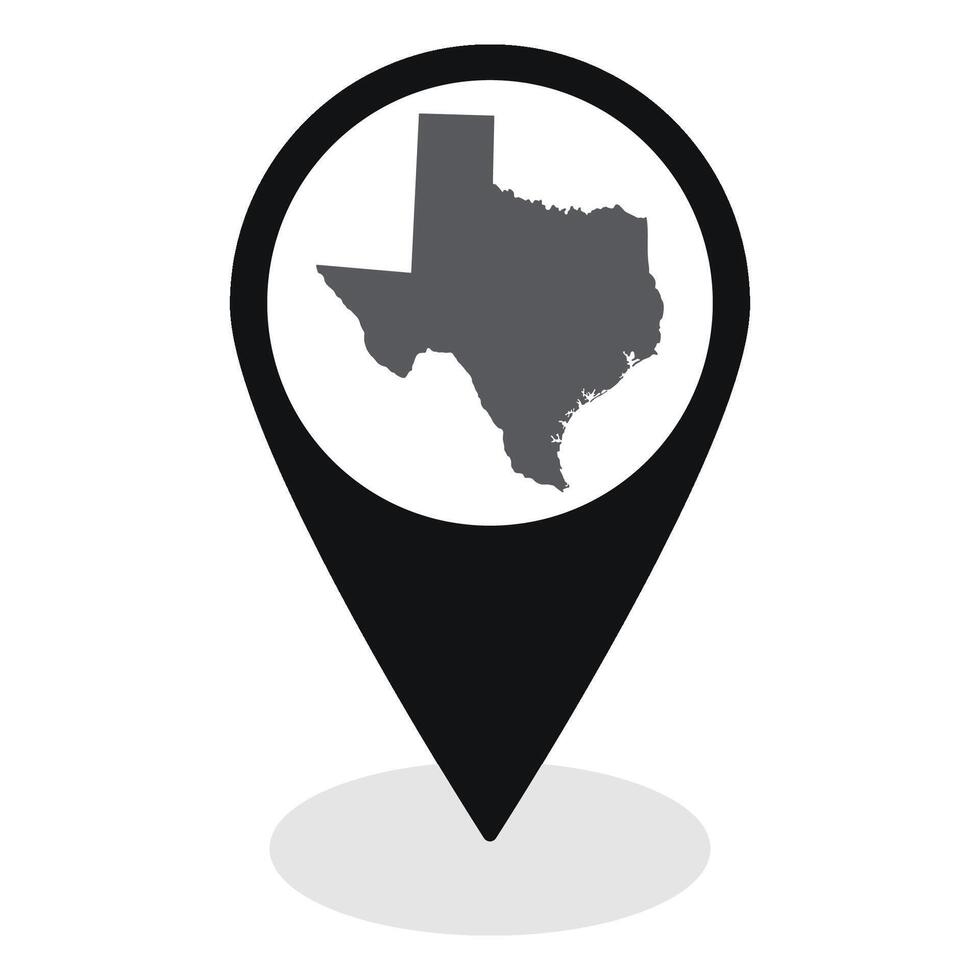 Texas state map. Map of Texas state on map pinpoint in black color vector