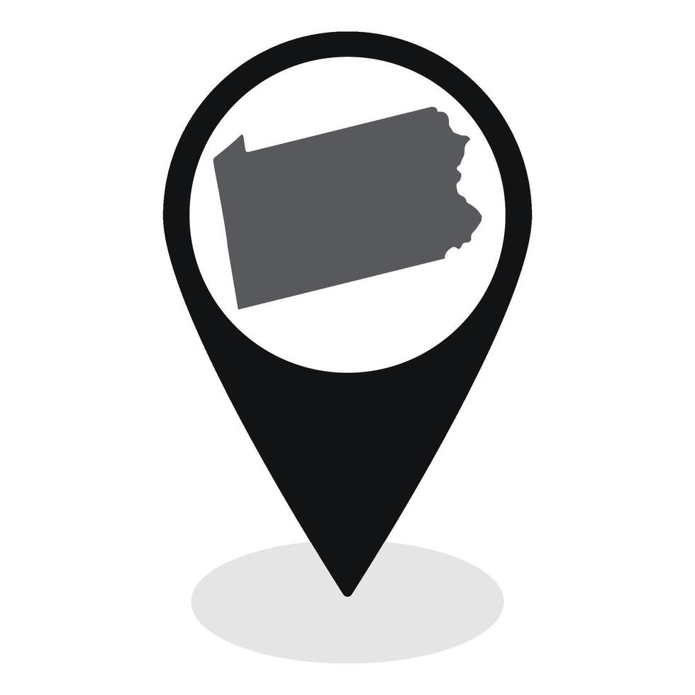 Pennsylvania state map. Map of Pennsylvania state on map pinpoint in black color vector