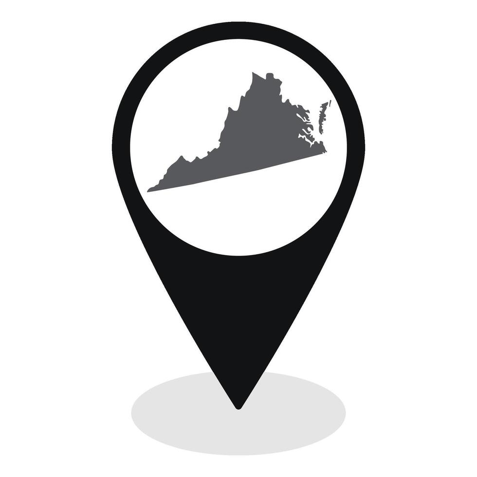 Virginia state map. Map of Virginia state on map pinpoint in black color vector