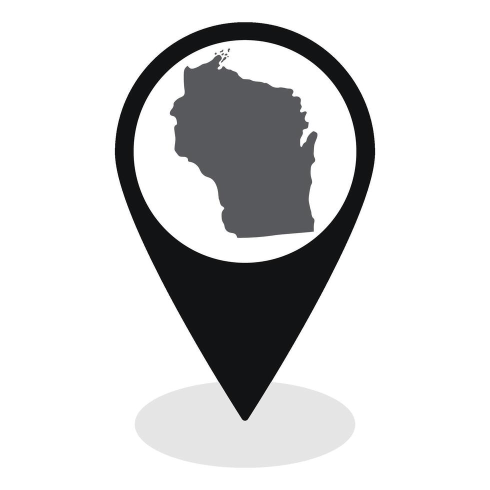 Wisconsin state map. Map of Wisconsin state on map pinpoint in black color vector