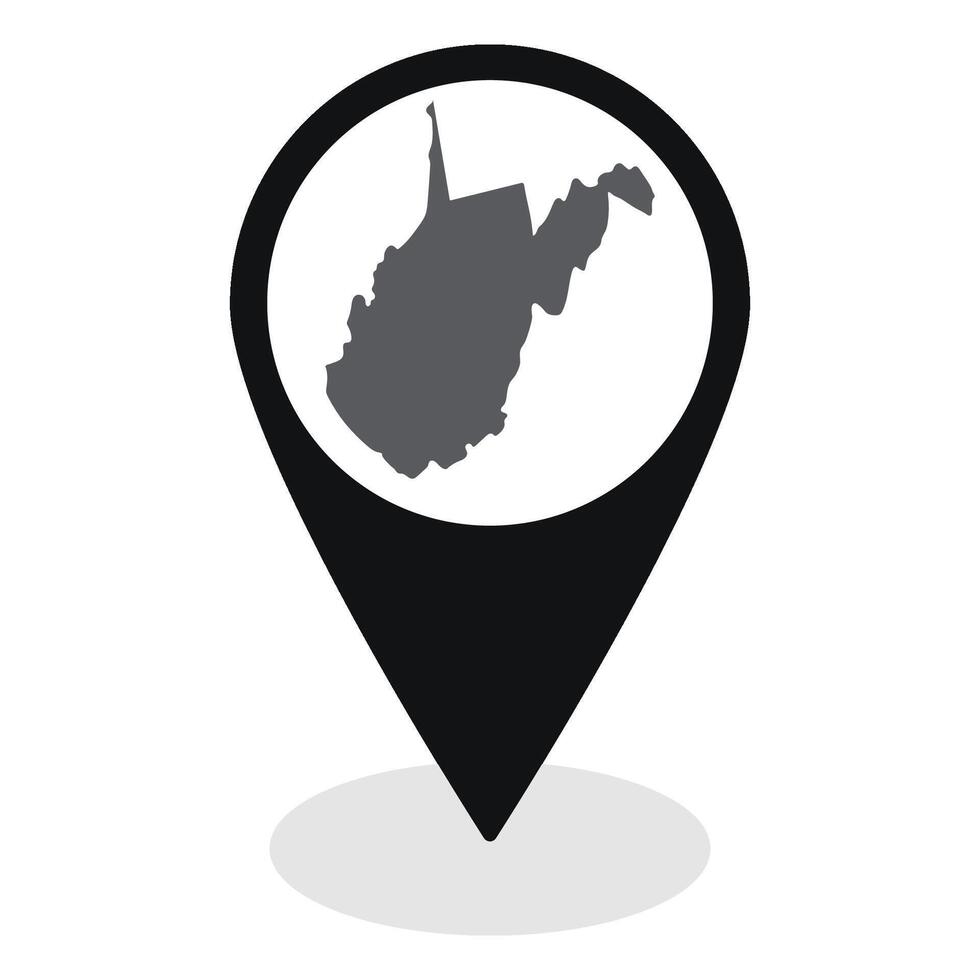 West Virginia state map. Map of West Virginia state on map pinpoint in black color vector