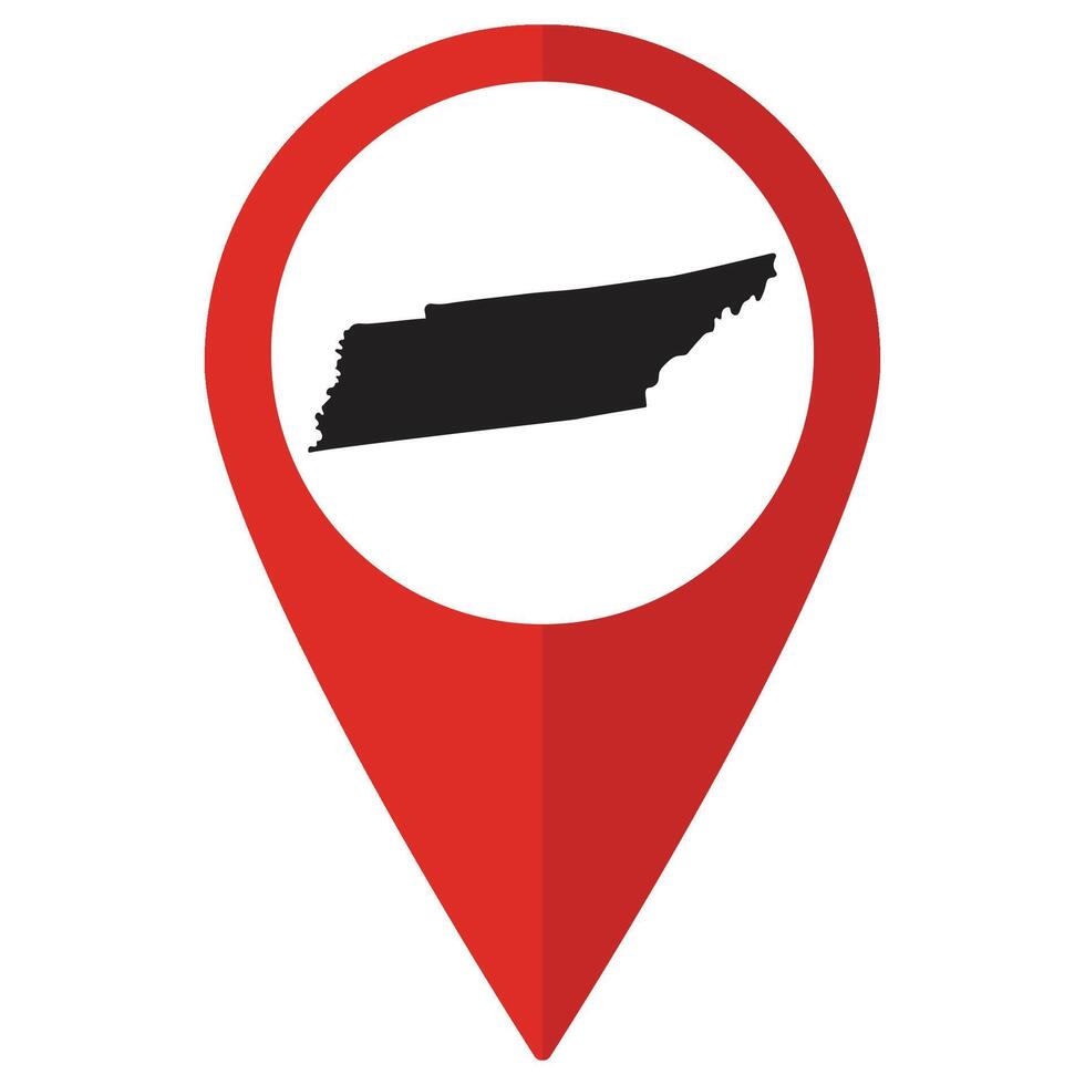 Tennessee state map. Map of Tennessee state on map pinpoint in red color vector